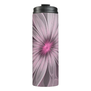 Garrafa Térmica Arte Fractal Floral de Ameixa Abstrata Flor Fantas