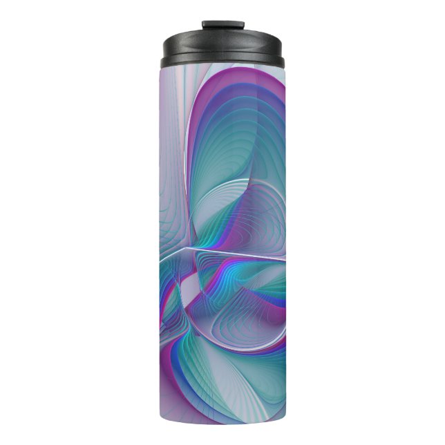 Garrafa Térmica Arte Fractal Turquesa Azul Cor-de-Rosa Moderna (Frente)