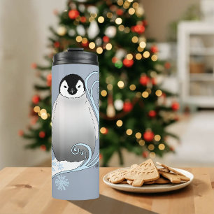 Garrafa Térmica Arte Nova de Pinguim de Inverno Caprichoso Flocos 