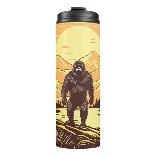 Garrafa Térmica Arte Retro do Pé-Grande Sasquatch (Frente)
