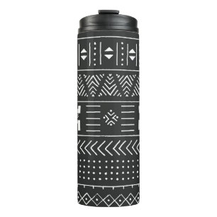 Garrafa Térmica Arte Tribal Africana: Preto Geométrico e Branco