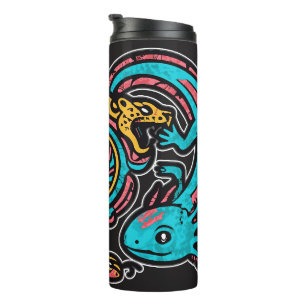 Garrafa Térmica Arte Tribal da Batalha do Deus Asteca Xolotl com o