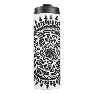 Garrafa Térmica Arte Tribal Mandala Desenhada à Mão