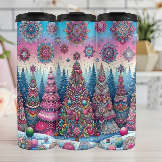 Garrafa Térmica Árvore de Natal abstrato na neve (Criador carregado)