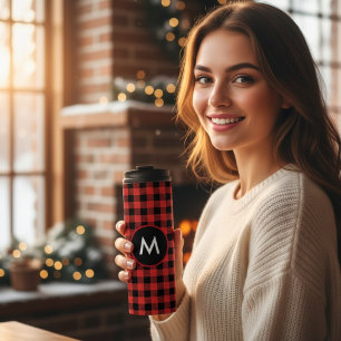 Garrafa Térmica Árvore de Natal com Xadrez de Búfalo e Monograma