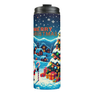 Garrafa Térmica Árvore de Natal & Papai Noel de 8 bits