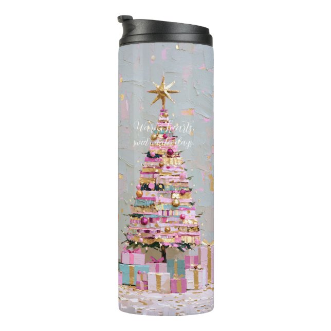 Garrafa Térmica Árvore de Natal Rosa e Dourada Impasto (Rotação à direita)
