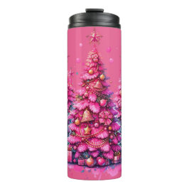 Garrafa Térmica Árvore de Natal Rosa Estética Elegante e Moderna