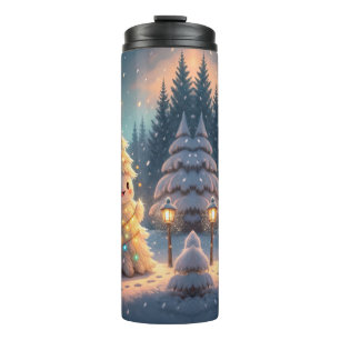 Garrafa Térmica Árvore de Natal Snowy Colorida Ilustração Cartoon 