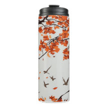 Árvore de outono com Folhas e Aves.