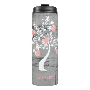 Garrafa Térmica Árvore rosa de coração Tumbler térmico persona
