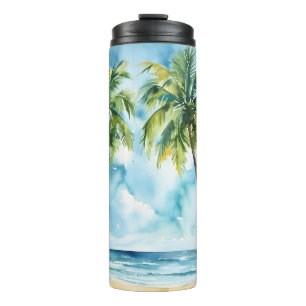 Garrafa Térmica Árvores de coco cor d'água papel de parede arte de