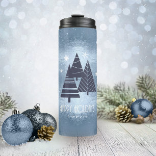 Garrafa Térmica Árvores de Natal e Flocos de Neve Azul ID863