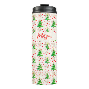 Garrafa Térmica Árvores de Natal & Flocos de Neve Dourados, Nome e