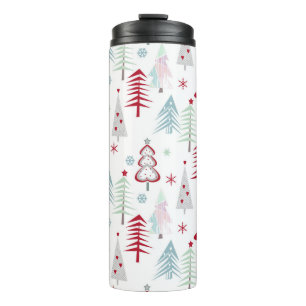 Garrafa Térmica Árvores de Natal multicoloridas em branco