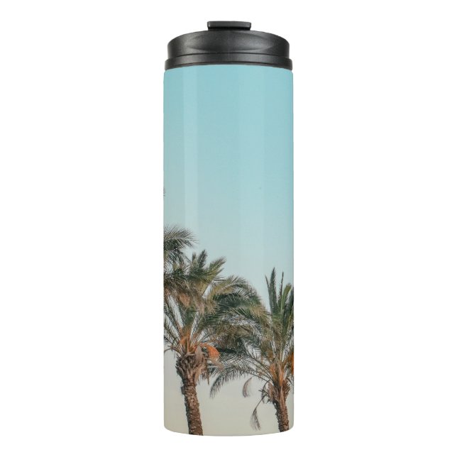 GARRAFA TÉRMICA  ÁRVORES VERDE PALM SOB PELE AZUL (Frente)
