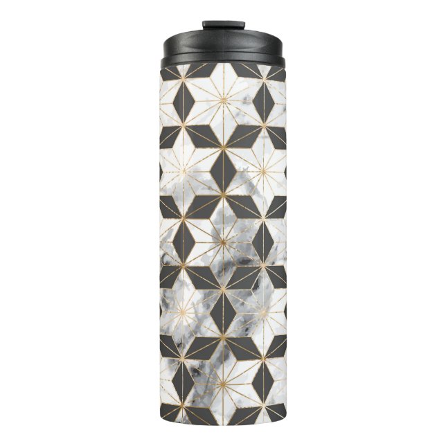 Garrafa Térmica Asanoha Japonês: Dourado Padrão Marble. (Frente)