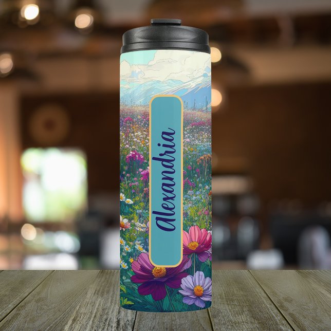 Garrafa Térmica Aster de Setembro Personalizado do Mês da Flor de  (Personalized 20 oz Thermal Tumbler With Birth Flower Aster Design for the Month of September.)