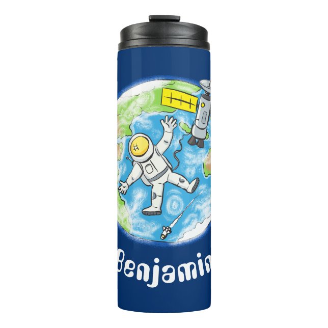 Garrafa Térmica Astronauta engraçado no espaço e na banda desenhad (Frente)
