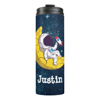 Garrafa Térmica Astronauta Personalizado na Lua com o Foguete