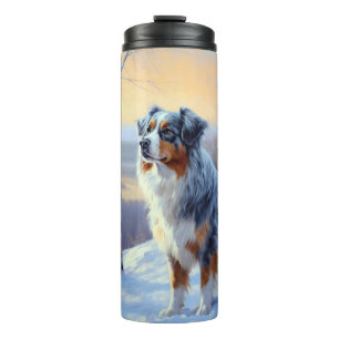Garrafa Térmica Australian Shepherd Deixe Nevar Natal