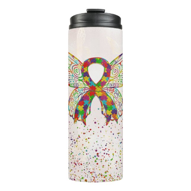 Garrafa Térmica Autismo Sensibilização Borboleta Fita (Frente)