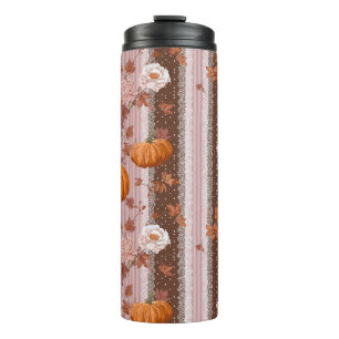 Garrafa Térmica Autumn Pumpkins & Floral Lace Sem Costura