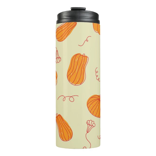 Garrafa Térmica Autumn Pumpkins: Padrão Laranja De Dodle. (Frente)