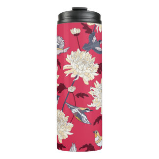 Garrafa Térmica Aves e Chrysanthemum: Vintage Floral