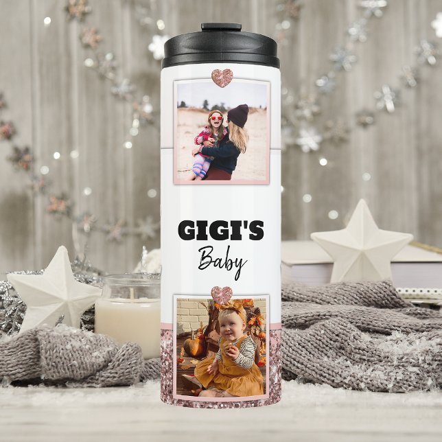 Garrafa Térmica Avó Gift Gigi Foto Rosa Dourado Personalizado (Criador carregado)