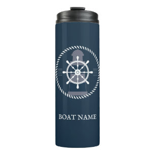 Garrafa Térmica Azuis marinhos personalizados do barco nome