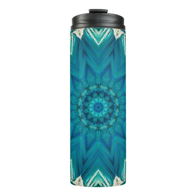 Garrafa Térmica Azul Aqua Mandala Rosette Retro Hippie (Frente)