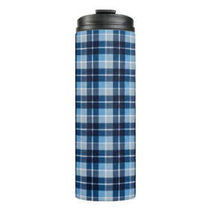 Garrafa Térmica Azul Branco Aconchegante Flanela Xadrez