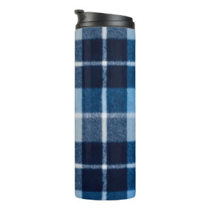 Garrafa Térmica Azul Branco Flanela Xadrez Aconchegante
