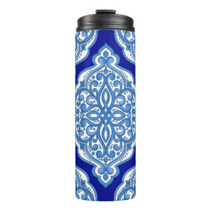 Garrafa Térmica Azul-branco-luxo, ornamento turco.
