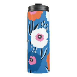 Garrafa Térmica Azul Branco Vermelho: Escandinavo Floral.