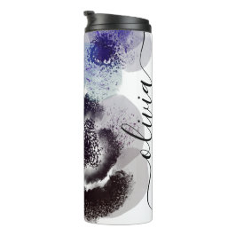 Garrafa Térmica Azul Chic Roxo Floral Assinatura Monogramada