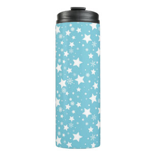 GARRAFA TÉRMICA  AZUL COM ESTRELAS BRANCAS E SNOWFLAKS