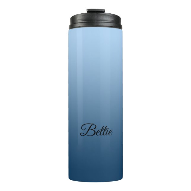 Garrafa Térmica Azul de gradiente neutro elegante com nome persona (Frente)