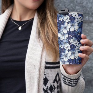 Garrafa Térmica Azul e Cinza 3D Floral