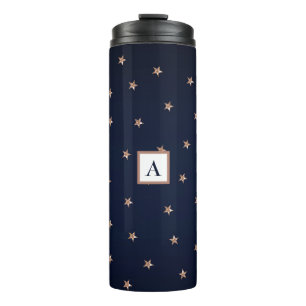 Garrafa Térmica Azul Escuro e Dourado Rosa Brilho Estrelas Estrela