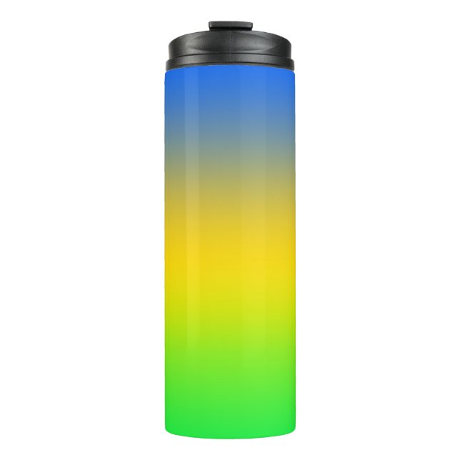 Garrafa Térmica Azul neon, amarelo, gradiente verde, ombre. (Frente)