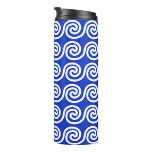 Garrafa Térmica Azul Padrão de Ondas Chave Meander Grego