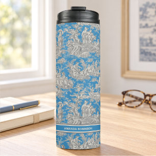 Garrafa Térmica Azul Vintage Turquesa Toile de Jouy Francesa