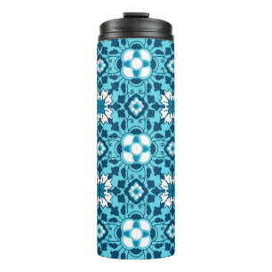 Garrafa Térmica Azulejo Floral marroquino, Indigo, Sky Blue e Whit