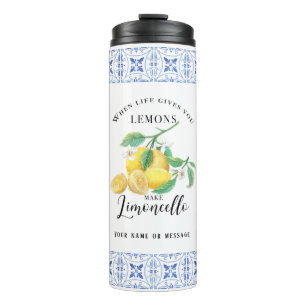 Garrafa Térmica Azulejo Italiano Floral Aquarela Limões Limoncello