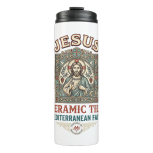 Garrafa Térmica Azulejo Jesus Fé Mediterrânea Jesus Cerâmica