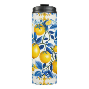 Garrafa Térmica 💛💙 Azulejos azuis e amarelos com limões