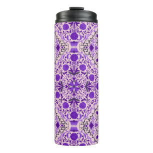 Garrafa Térmica Azulejos florais, cor-de-rosa violeta e algodão do