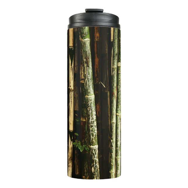 Garrafa Térmica Bambu Verde Com Gravações Tailandesas (Frente)